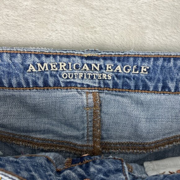 American Eagle Outfitters Denim Skirt Women 14 Distressed Embroidered Flowers - Picture 4 of 11